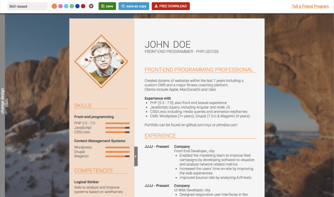 Free skill based CV template