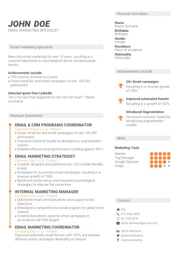 Recommended performance-based CV template