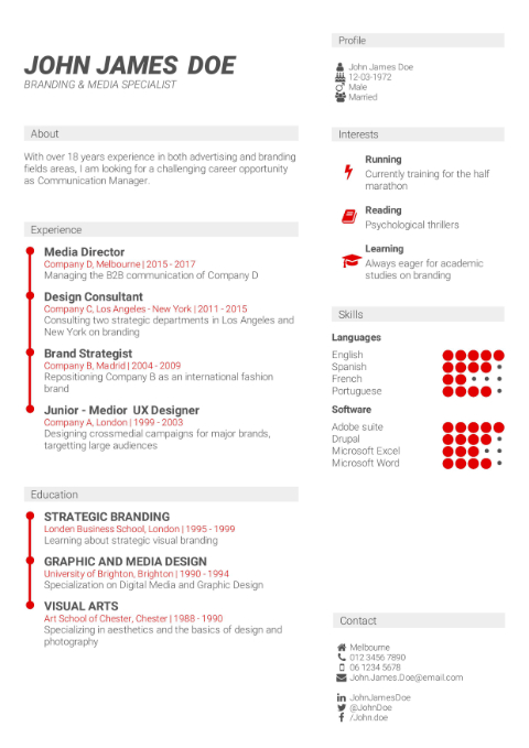 CV Template clean red