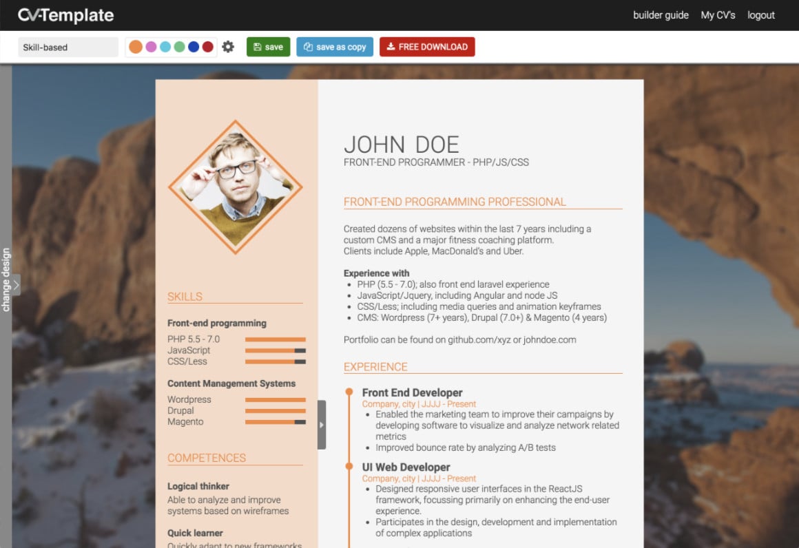 Use my free CV builder to design your professional designed graduate CV. Best student CV builder