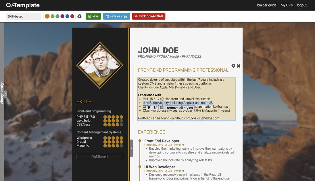 Make your CV eye-catching with my best CV templates. Free online CV Builder! Powerful online CV Builder