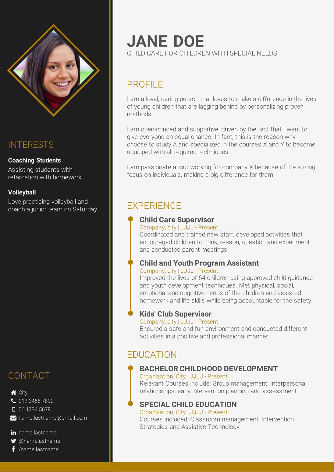 personal statement cv sample