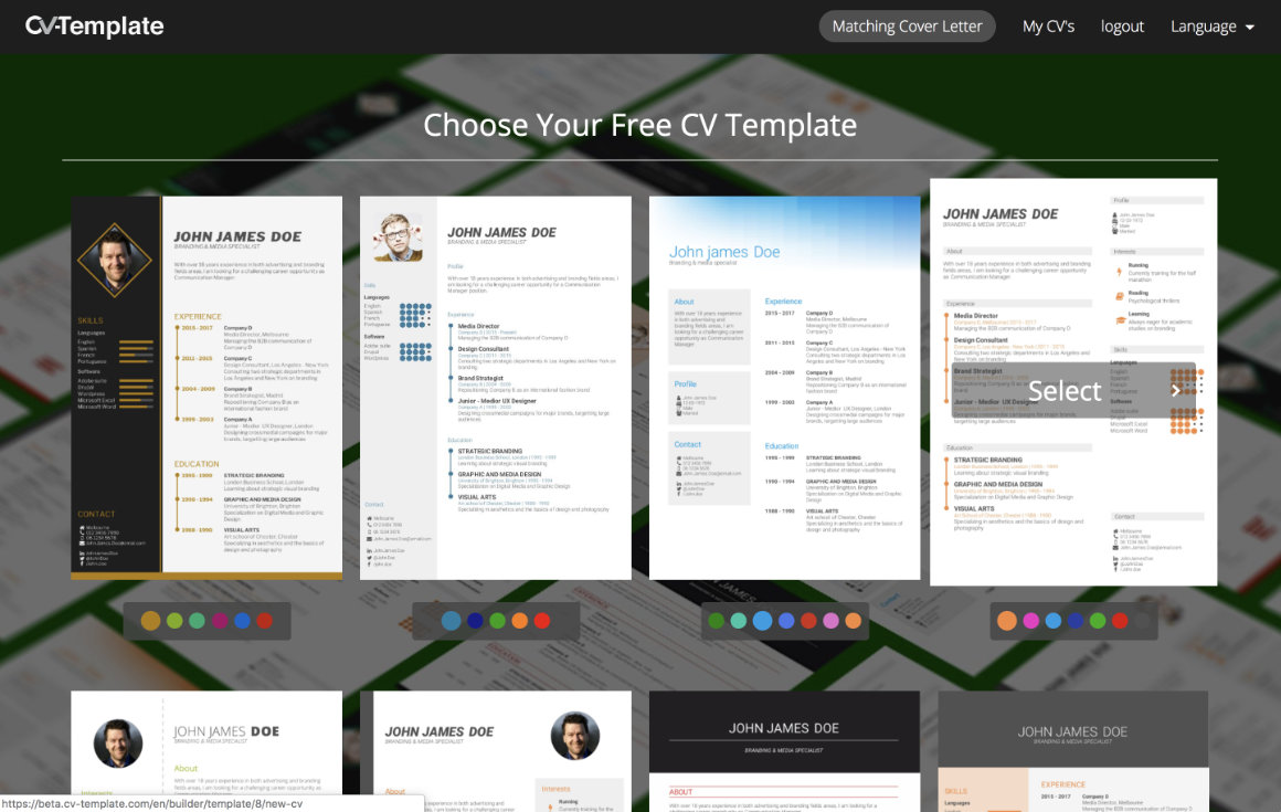 CV Builder choose CV Template