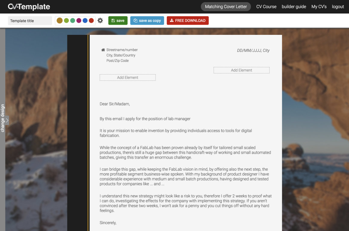 Every CV template contains a matching cover letter design Cover Letter Template