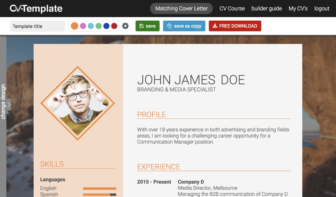 The CV Builder supports a range of image masks CV Builder profile picture
