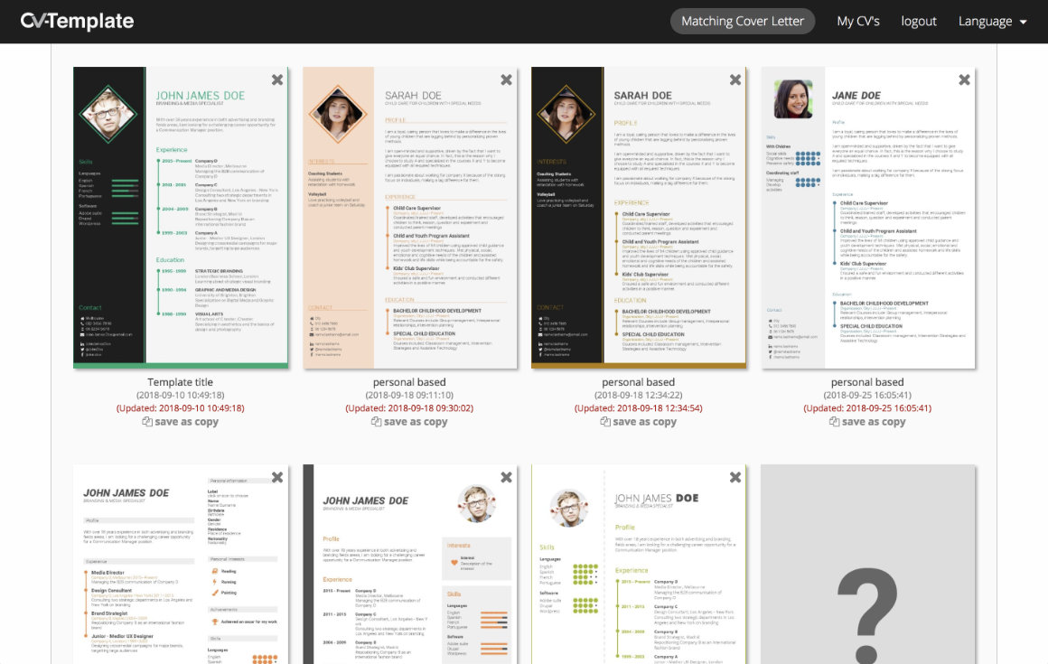 Manage your CVs in your personal CV Dashboard Manage your CVs in your CV Dashboard