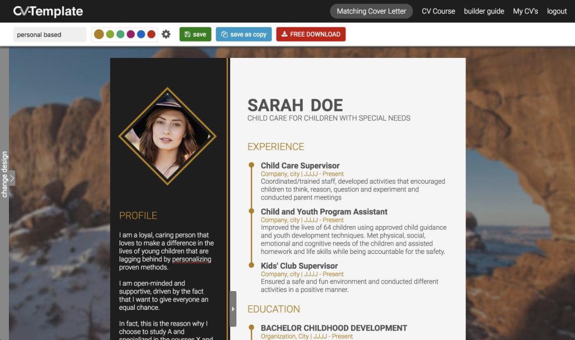 Create your own CV template in my powerful CV builder