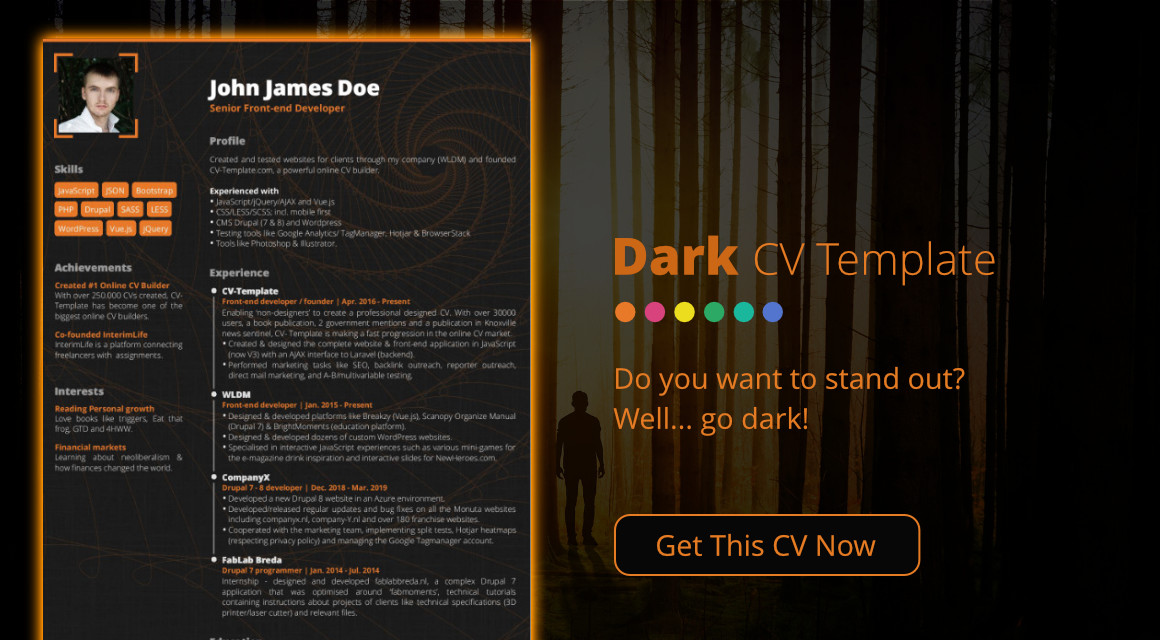 Dark CV template