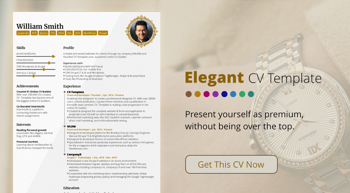 This elegant CV template will give you a professional look immediately Elegant CV template