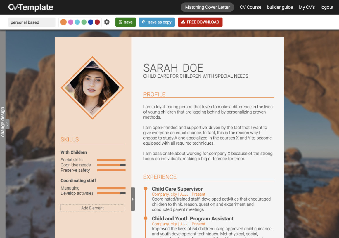 Choose your professional CV template and give yourself a professional look in no time Online CV builder