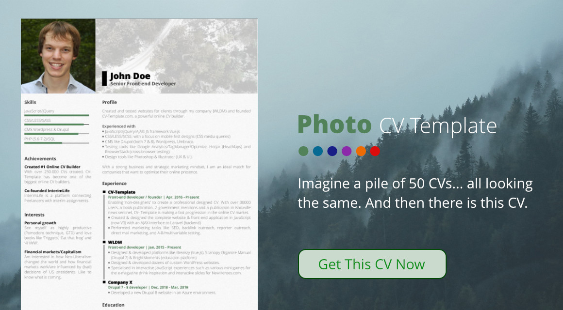 This photo CV template will give you a professional look immediately Photo CV template