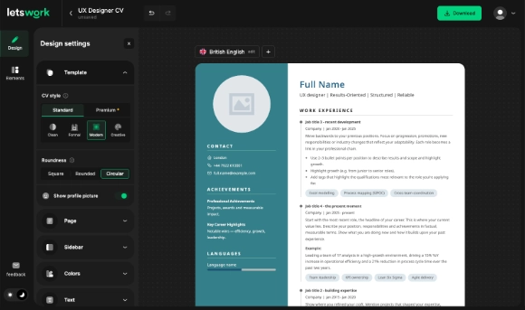 Global roundness control adjusting profile image and timeline elements in Letswork